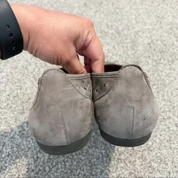 Gabor Ballet Flats Leather Perforated Comfort Classic Round Toe Gray/Tan Sz. 9.5 - Picture 6 of 8